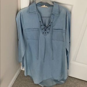 En Créme Denim lace-up dress WORN ONCE